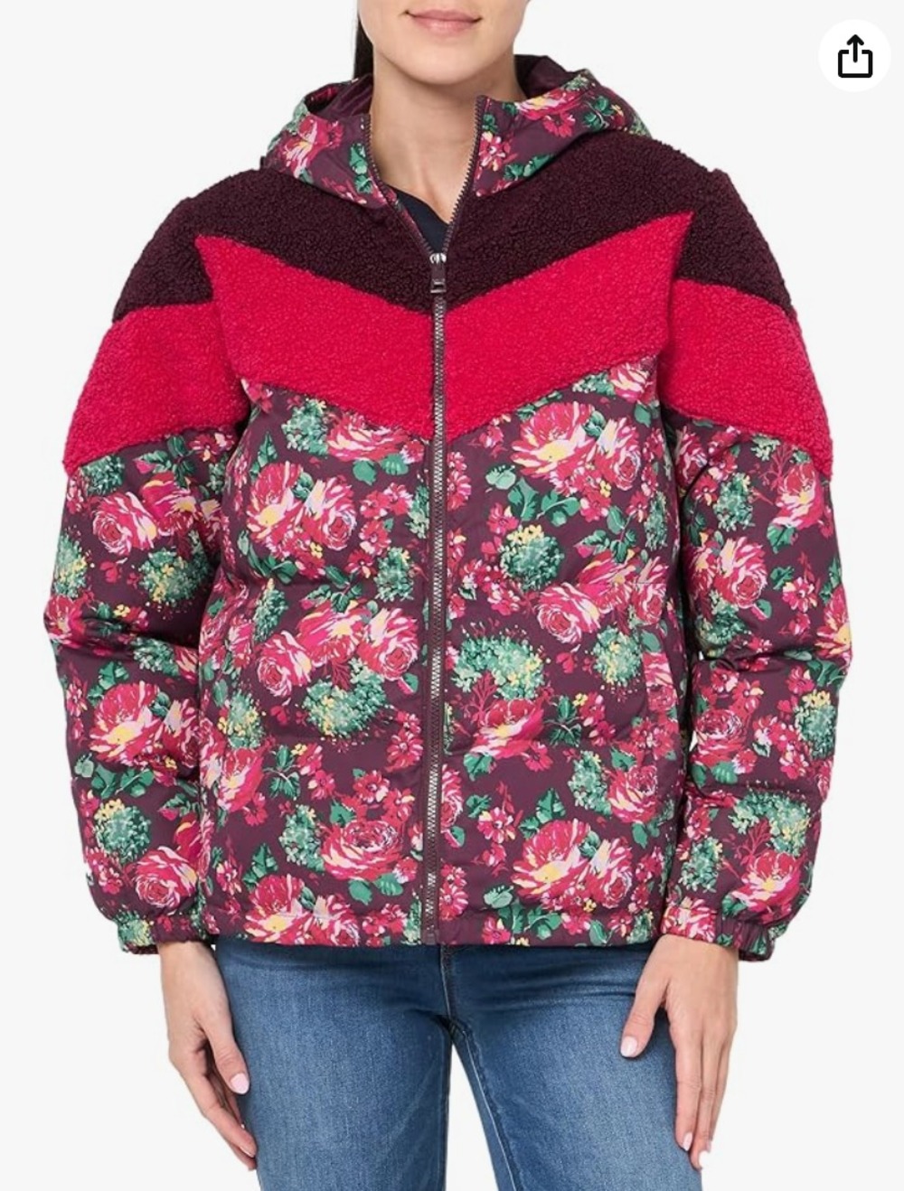 Levi's Molly Sherpa Lined Puffer Jacket Floral Maroon